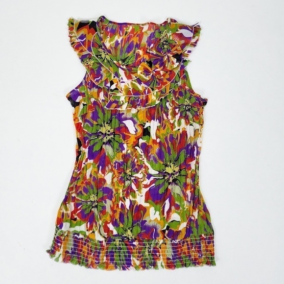 *Free with Purchase* Y2K Crinkle Tank Top Ruffle Colorful Floral Abstract - Picture 10 of 13
